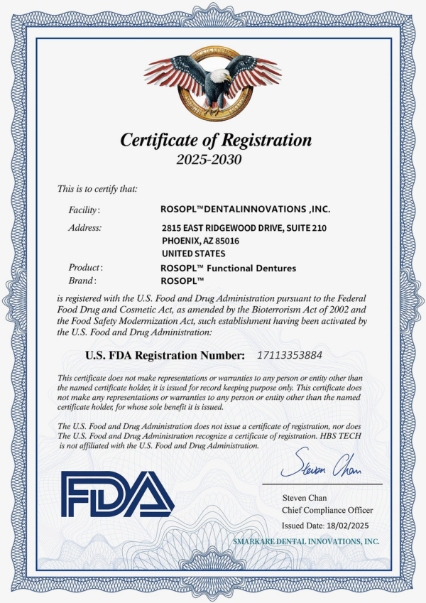 ROSOPL™ Functional Dentures – Dentist Recommended for Seniors 45+ | Made in USA | FDA Cleared