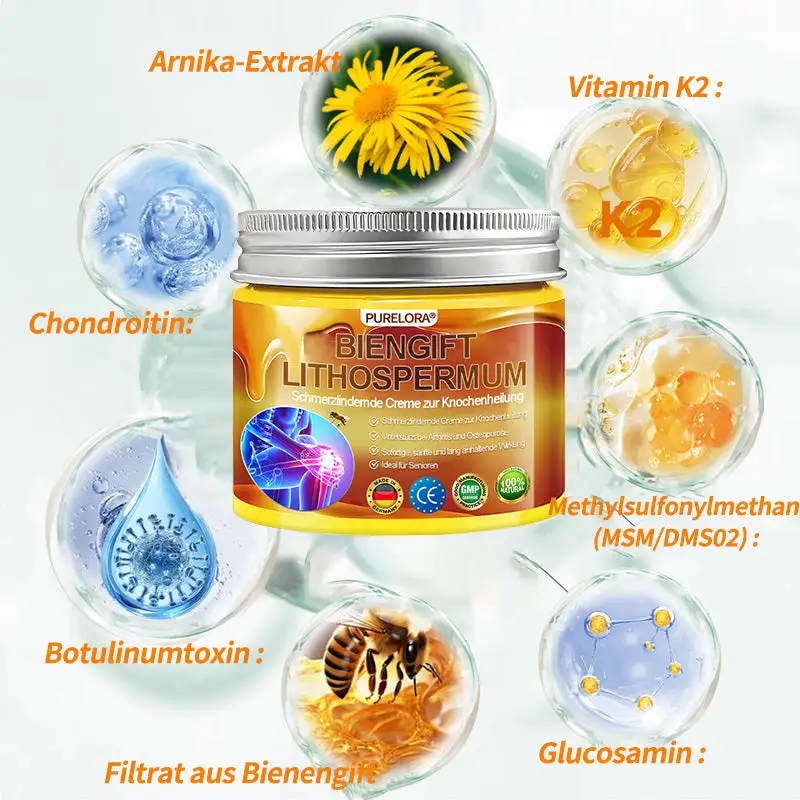 🐝 Offizieller Online-Shop丨Purelora® Bee Venom & Lithospermum Comfort Cream Wenn Gehen, Stehen oder Schlafen unangenehm wird — tägliche Schmerzlinderung & Knochenkomfort für ältere Erwachsene