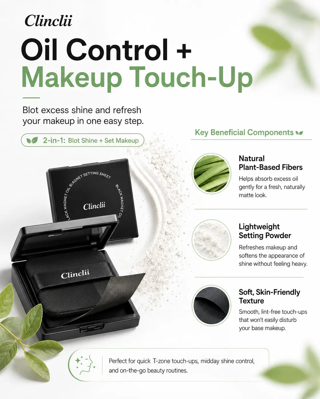 CLINCLII Oil Blotting Sheets + Powder 2026