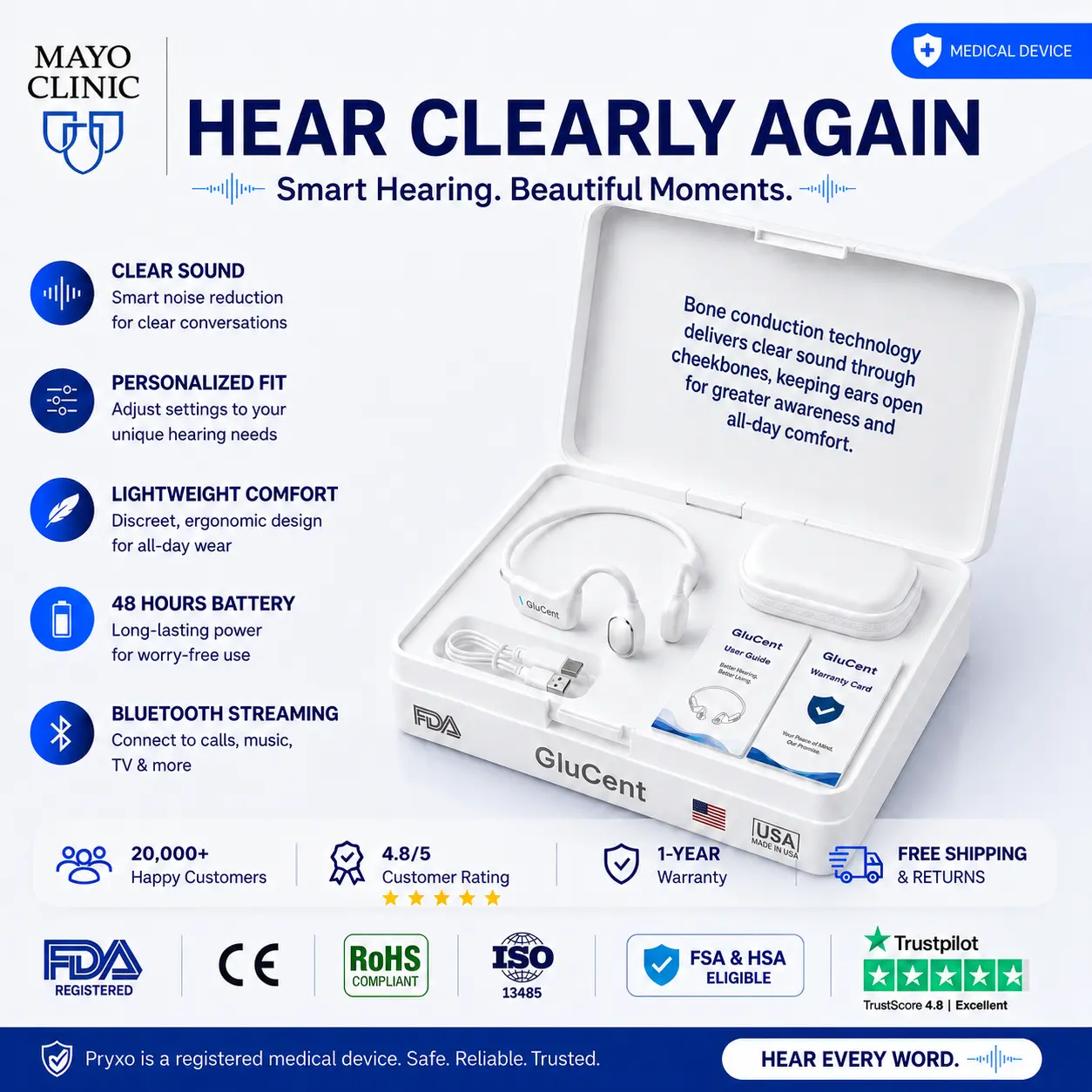 GluCent® Bone Conduction Hearing Headphones 2026