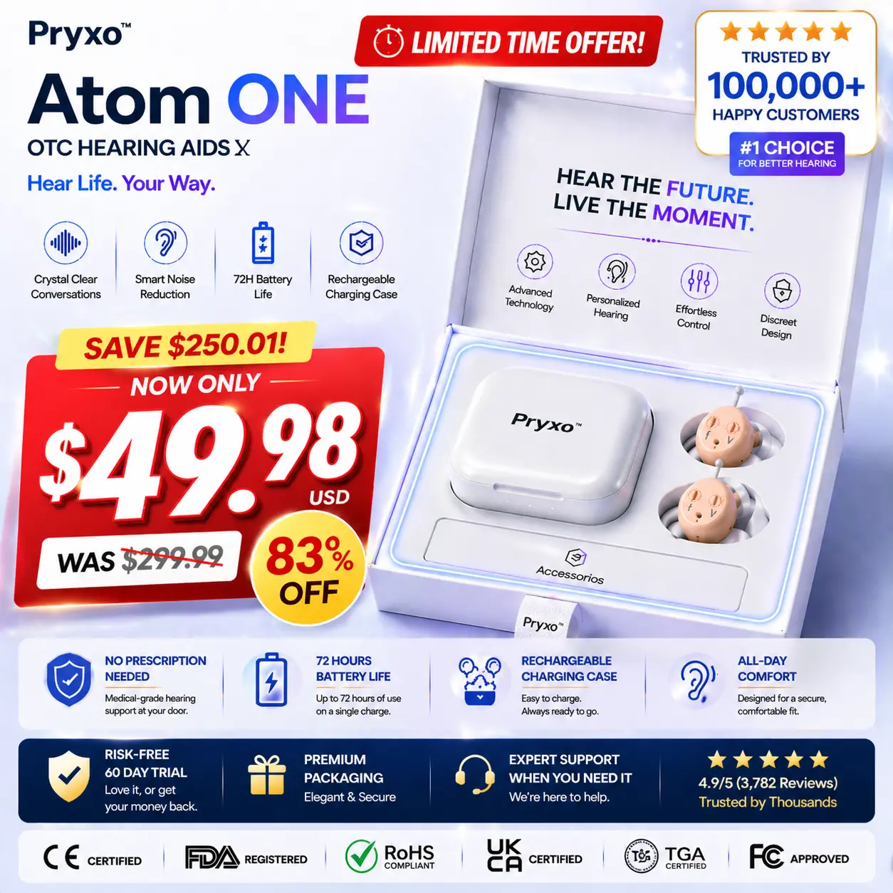 Pryxo™ Atom ONE Hearing Aid 2026 | Clear Hearing OTC