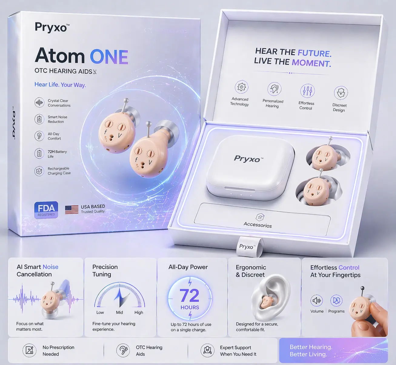 Pryxo™ Atom ONE Hearing Aid 2026 | Clear Hearing OTC