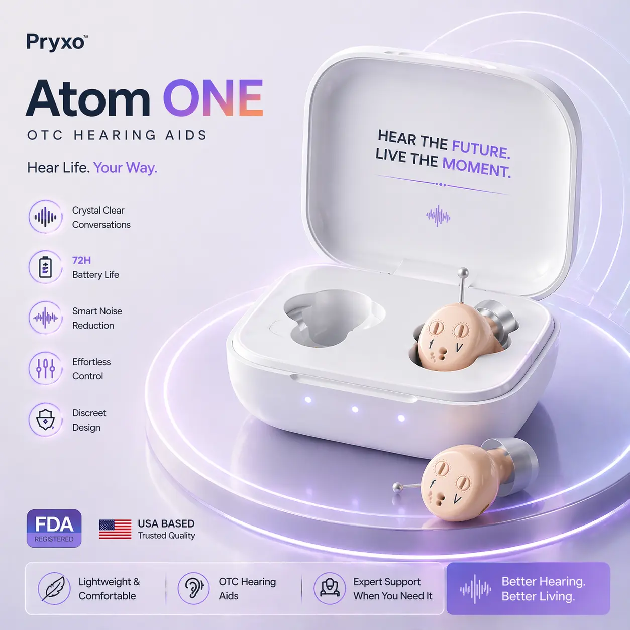Pryxo™ Atom ONE Hearing Aid 2026 | Clear Hearing OTC