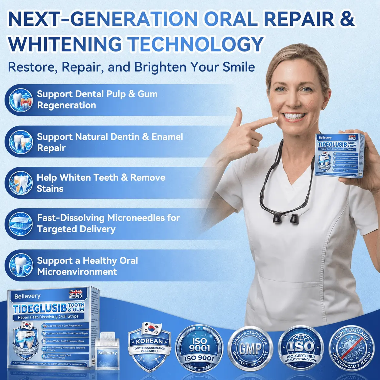 Bellevery® 🦷 Tideglusib Fast‑Dissolving Tooth & Gum Repair Oral Strips 💥🎉