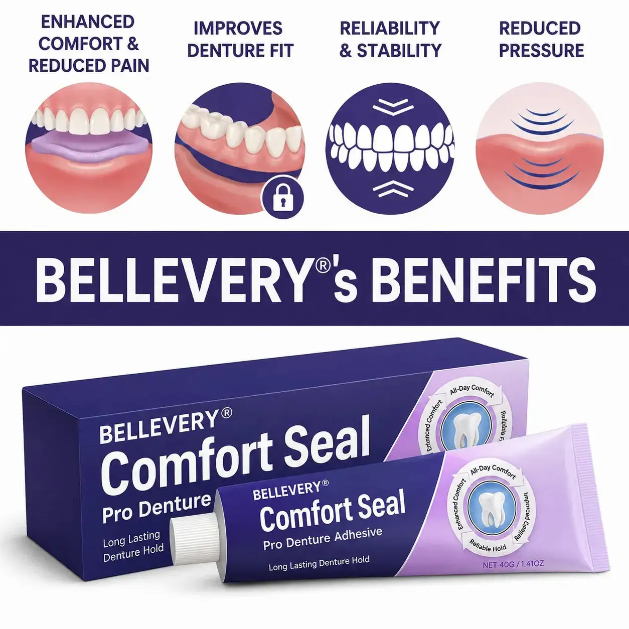 Bellevery® Comfort Seal Pro Denture Adhesive