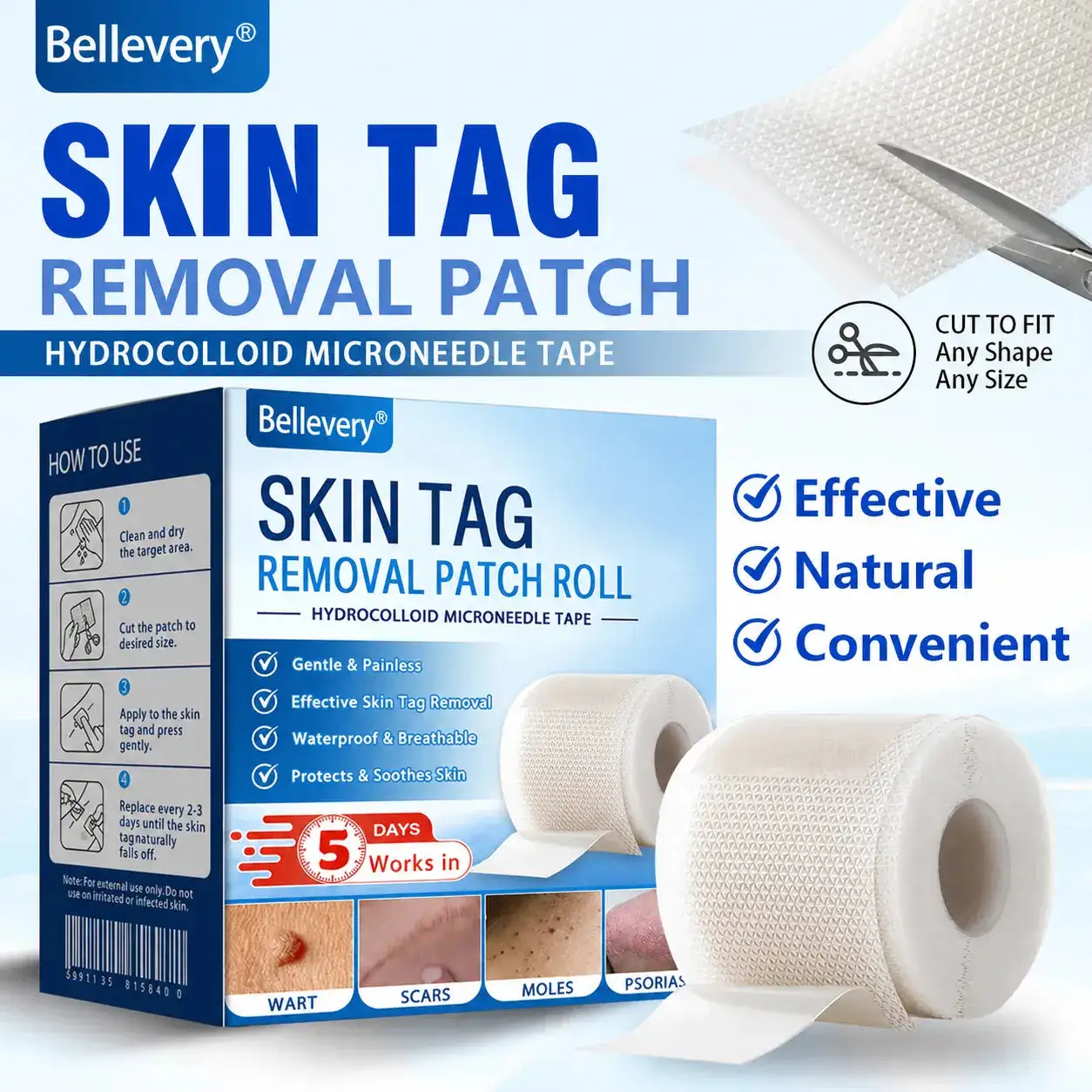 🍁🌟Bellevery® Multi-Functional Microneedle Hydrocolloid Patch Roll | Targets Skin Tags, Warts & Stubborn Blemishes