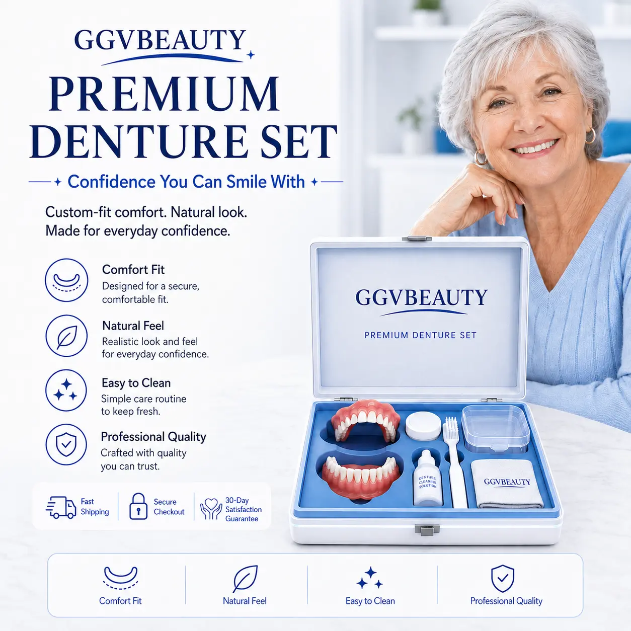 Custom-Fit Dentures - At-Home Moldable Denture Set for Men & Women