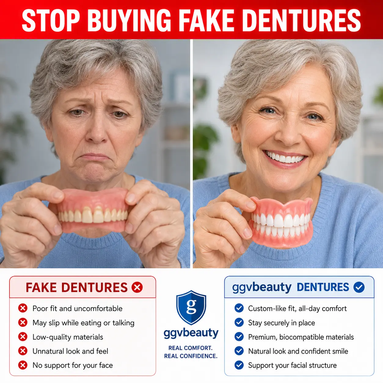 Custom-Fit Dentures - At-Home Moldable Denture Set for Men & Women