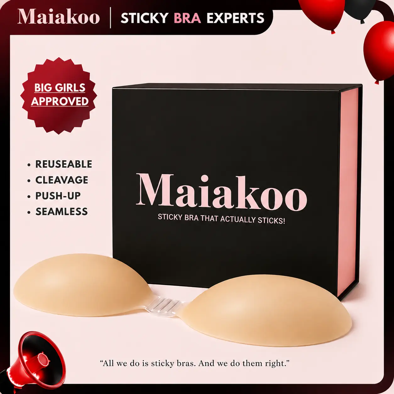 Maiakoo Strapless Adhesive Push-Up Bra