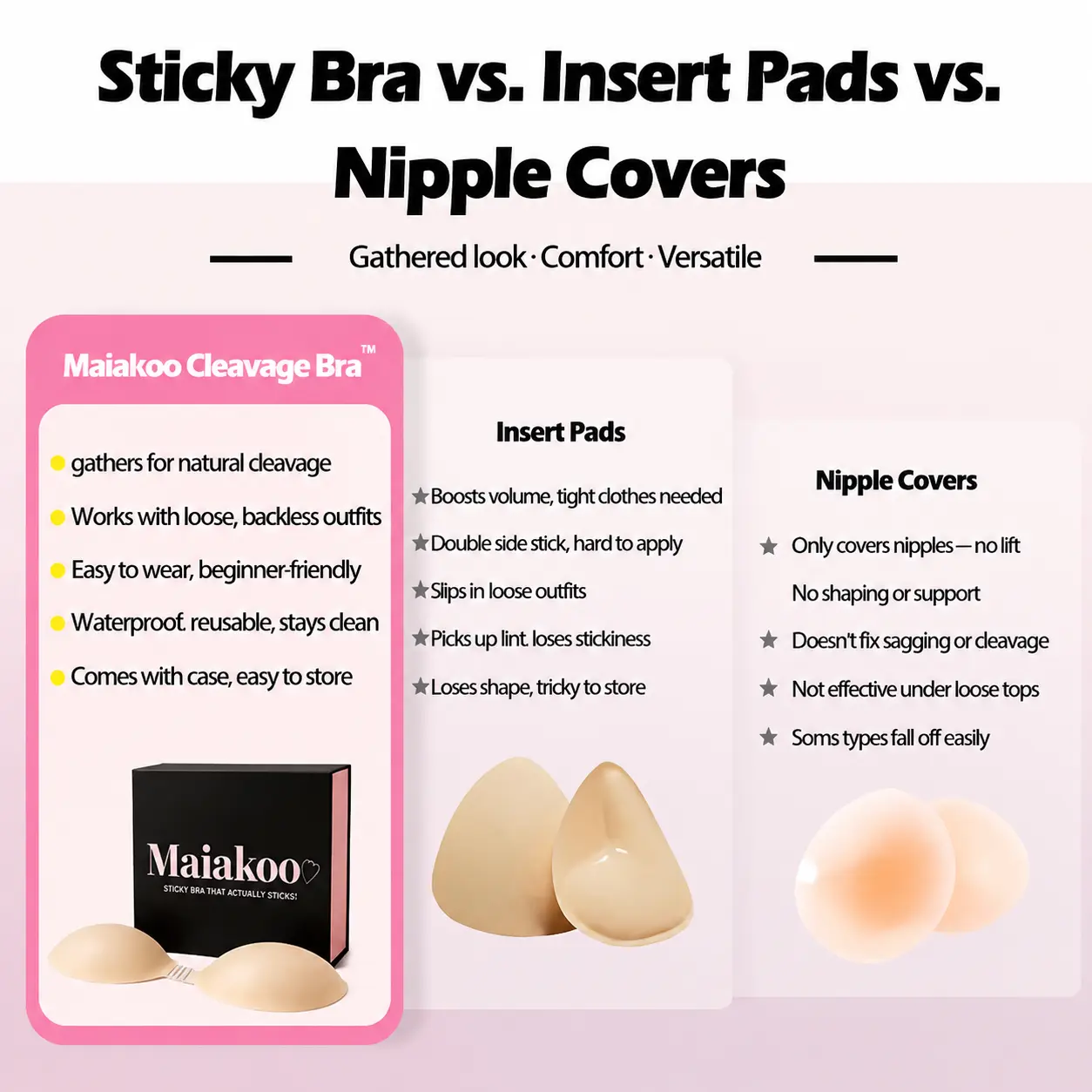 Maiakoo Strapless Adhesive Push-Up Bra