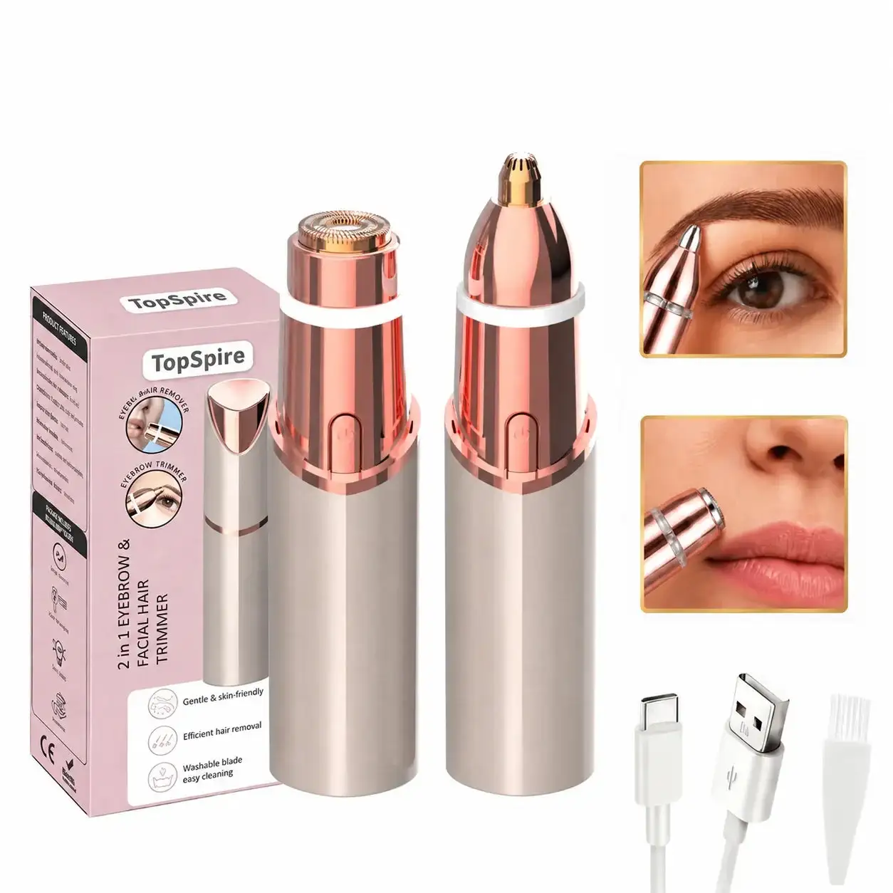 TopSpire 2-in-1 Facial & Eyebrow Hair Trimmer