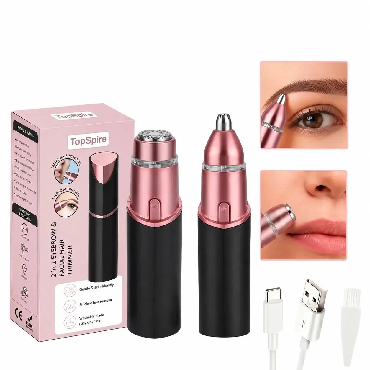 TopSpire 2-in-1 Facial & Eyebrow Hair Trimmer