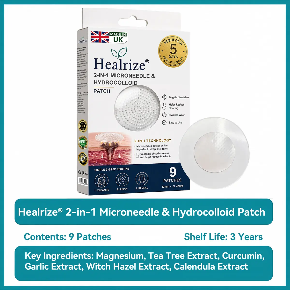 Healrize® 2-in-1 Microneedle & Hydrocolloid Patch